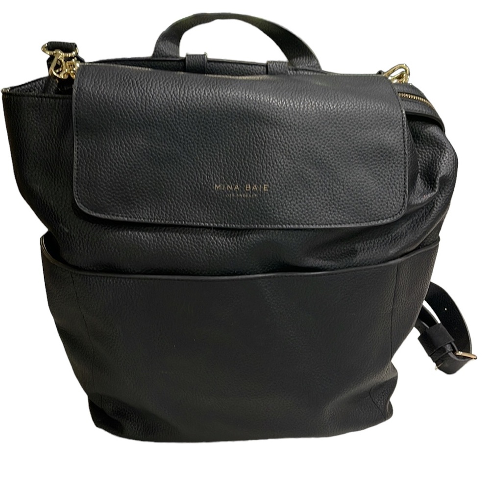 Mina Baie Los Angeles  Vegan Leather Backpack Diaper Bag Black Full Size